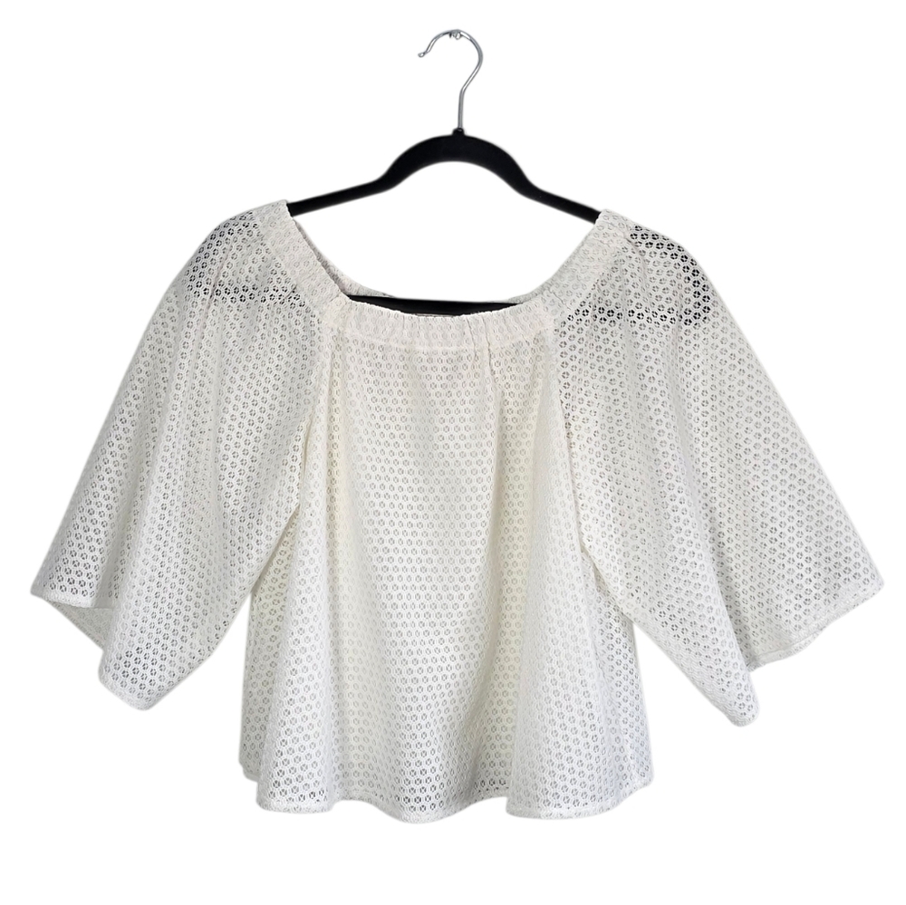 Maje Ecru Lace Blouse Size 1 Off White Eyelet Top Cropped Boho Romantic Parisian - Picture 4 of 9